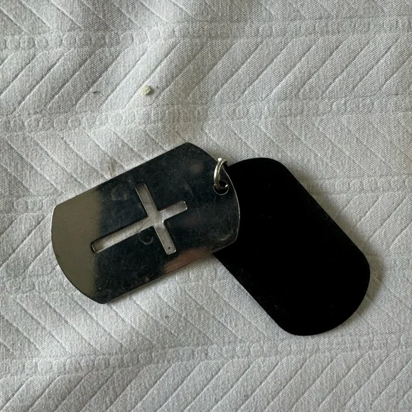 Stylish Silver Cross Dog Tag Pendant - Picture 3 of 3